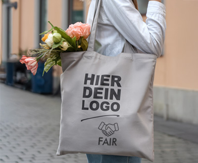 Stofftaschen mit langen Henkeln aus Fairtrade Baumwolle bedrucken